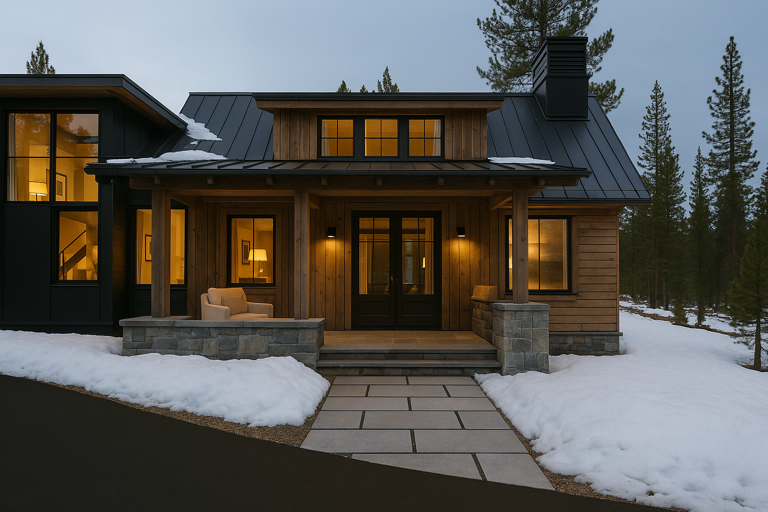 Inside a modern farmhouse in Martis Camp with stunning mountain views