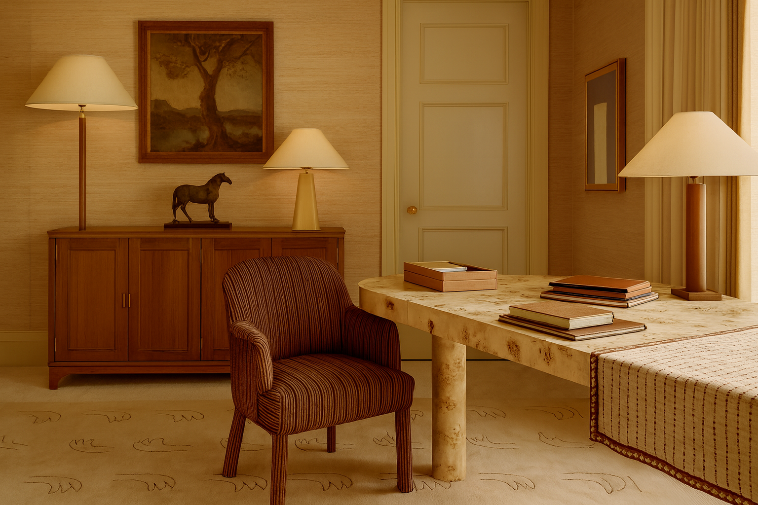 Inside a neutrally nuanced Mayfair duplex where work and wardrobe meet modern ritual