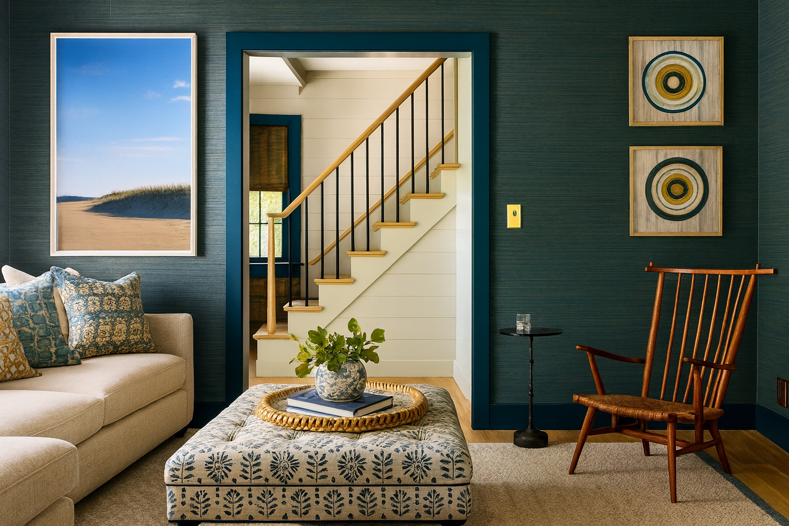 This Layered Nantucket Property Uses a Moody Palette and Plentiful Pattern to Avoid Beach House Clichés